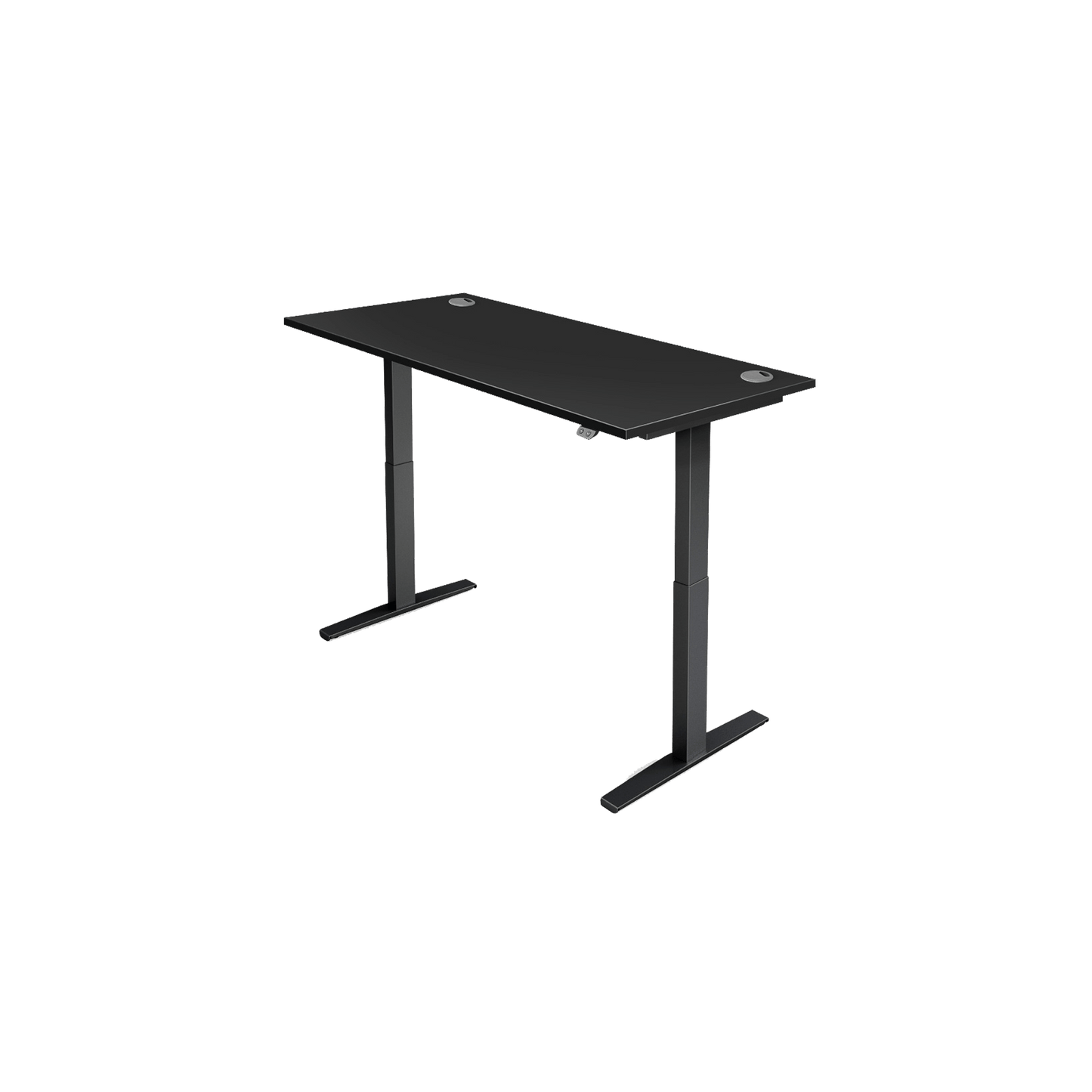 Black Desk with Black Frame and Grey Grommets