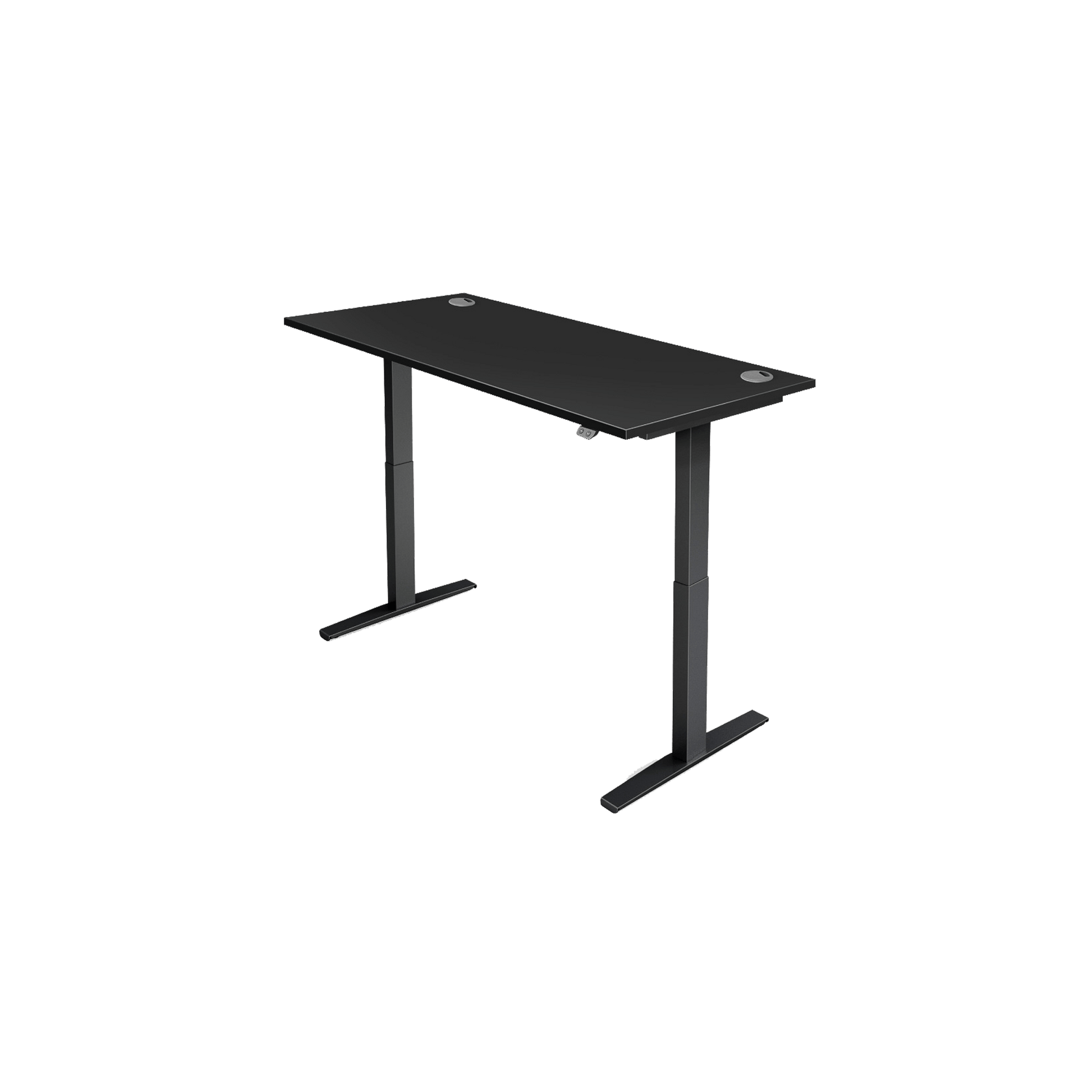 Black Desk with Black Frame and Grey Grommets